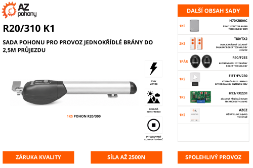R20/310 K1 - sada pohonu pro provoz jednokřídlé brány do 2,5m průjezdu